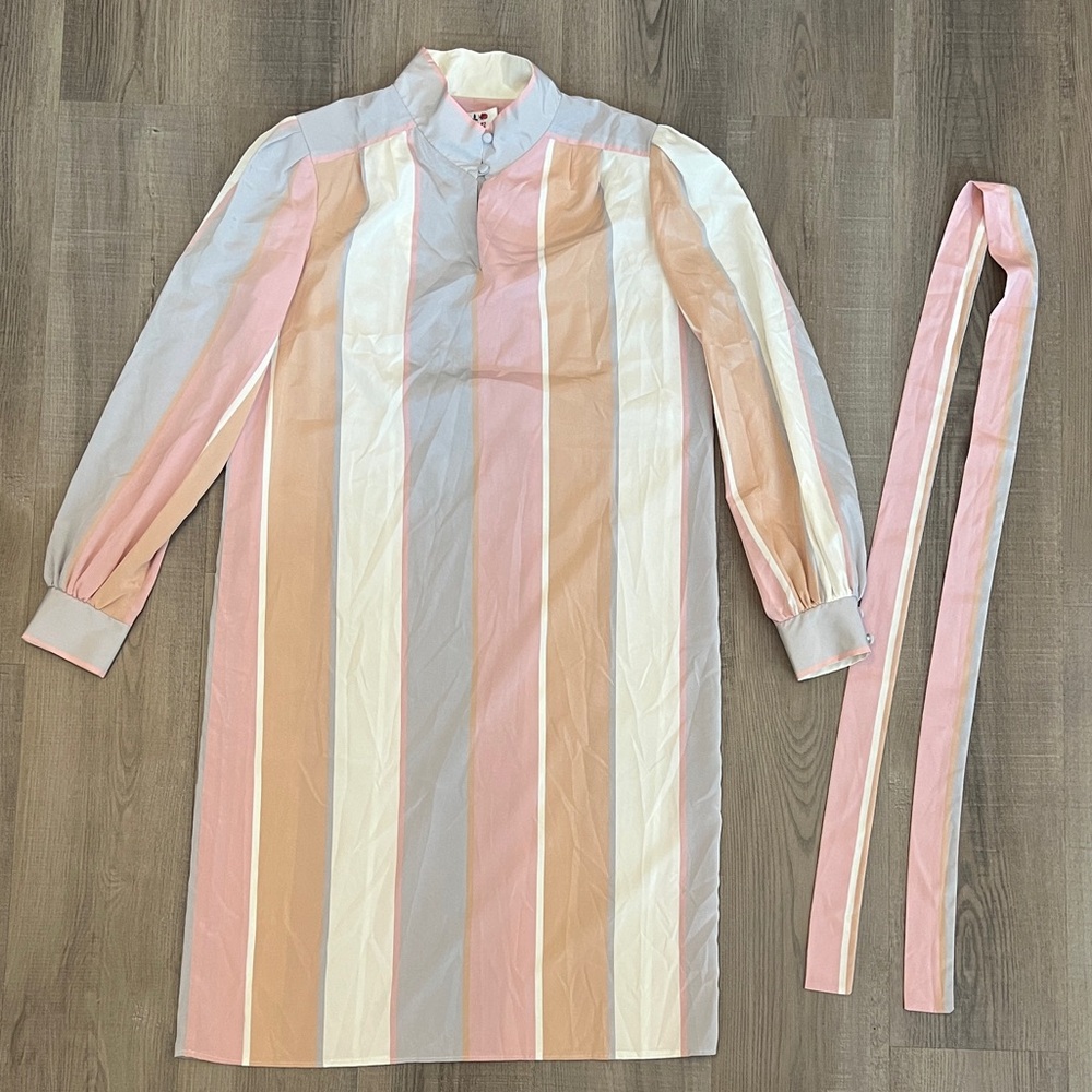 Vintage Caron Striped Belted Dress